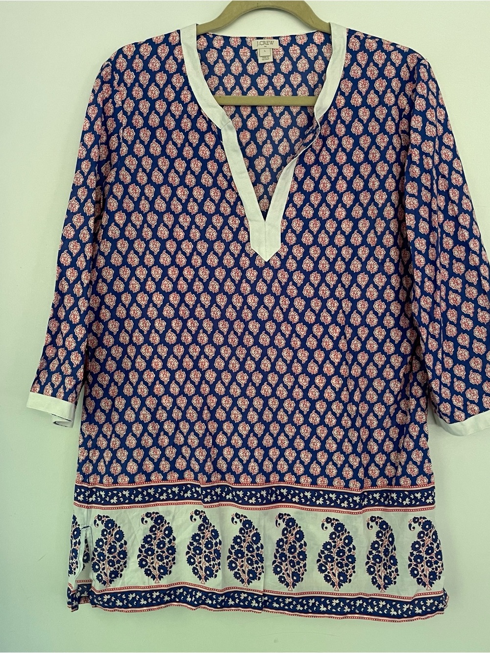 J. Crew Blue Tunic Red Medallion Paisley Print Large